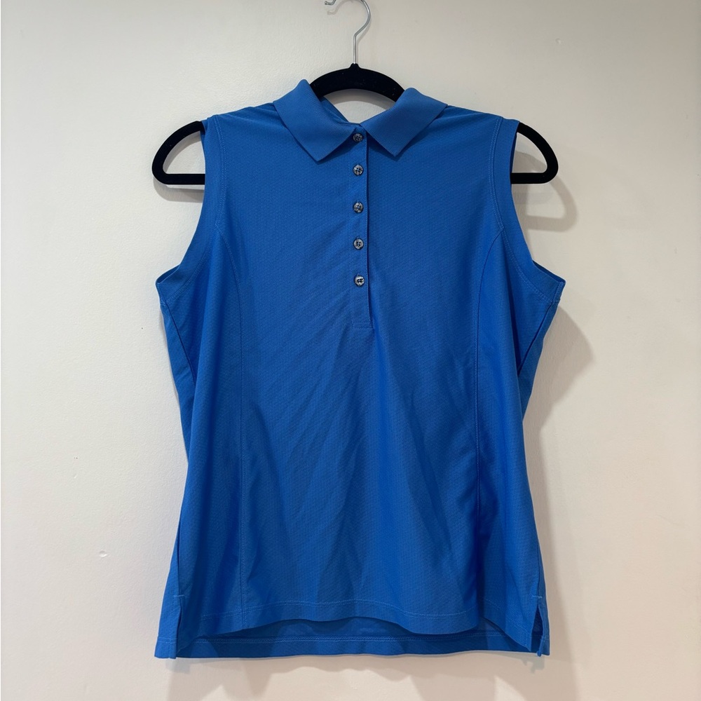 Women's Blue Button Down Sleeveless Shirt